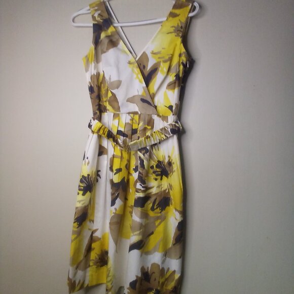 Robin Howe Dress Women 2 Sleeveless Sundress Belt Floral Tan Yellow - Picture 3 of 14